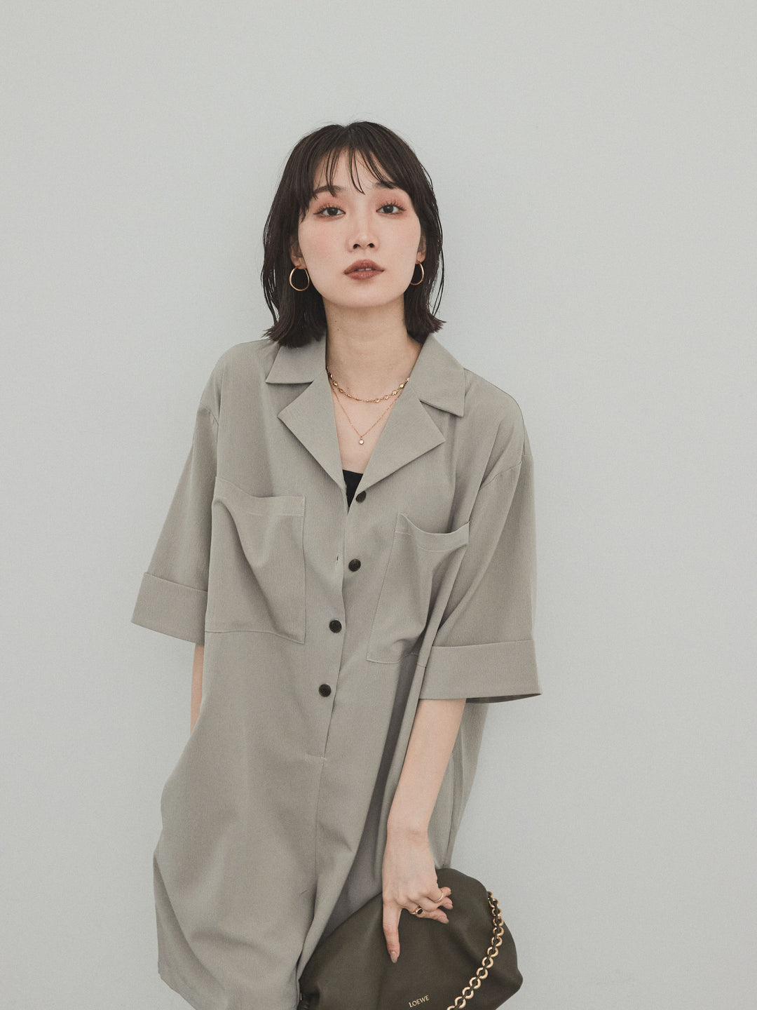 [SET]クレープシフォンシャツロンパース+クレープシフォンシャツロンパース(2set)