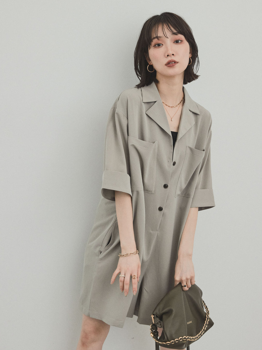 [SET]クレープシフォンシャツロンパース+クレープシフォンシャツロンパース(2set)