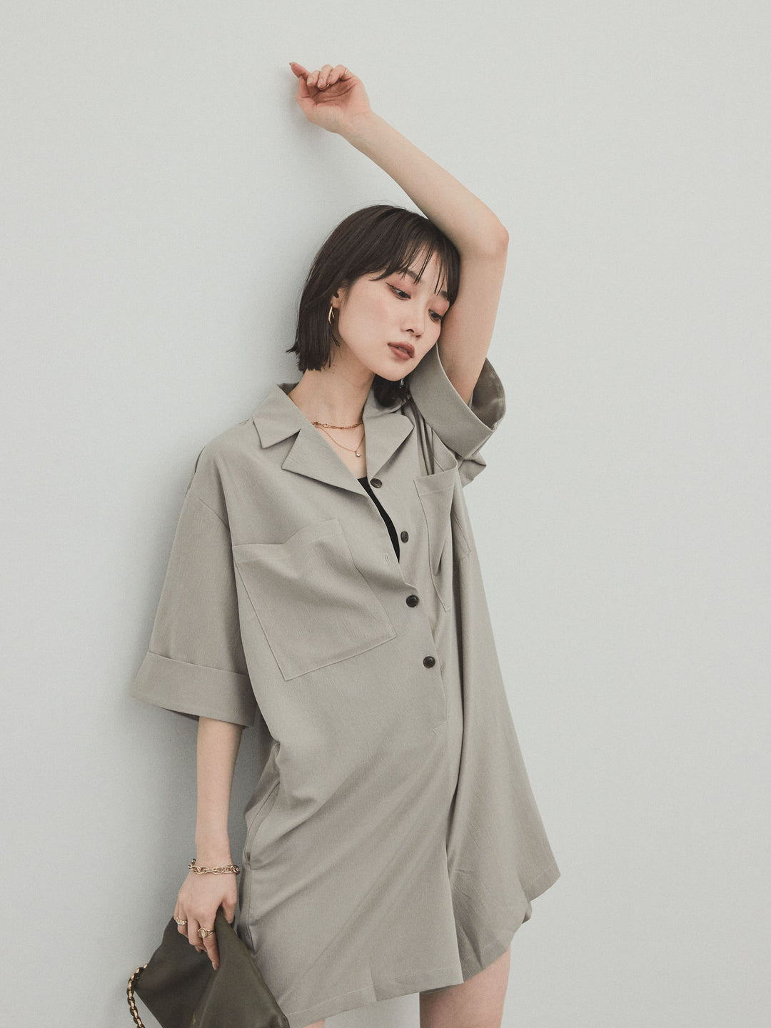 [SET]クレープシフォンシャツロンパース+クレープシフォンシャツロンパース(2set)