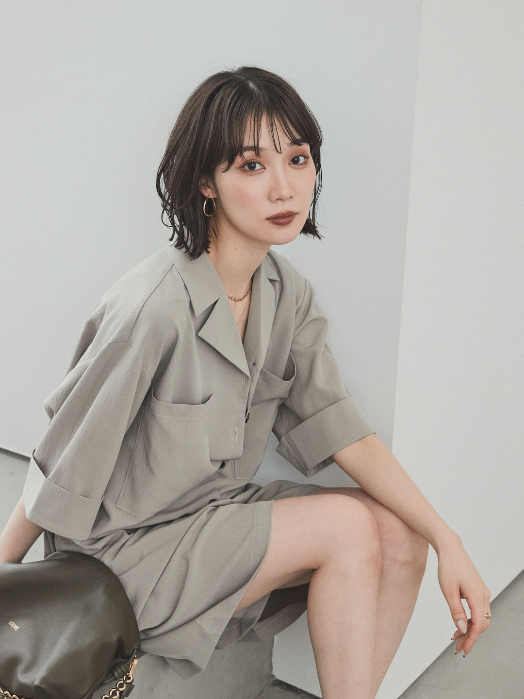 [SET]クレープシフォンシャツロンパース+クレープシフォンシャツロンパース(2set)