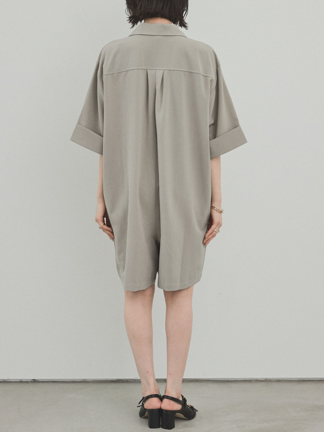 [補貨] [預訂] 縐雪紡襯衫連身衣/灰米色