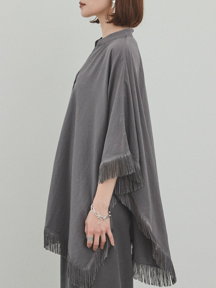 [予約]スクエアフリンジポンチョブラウス/チャコール