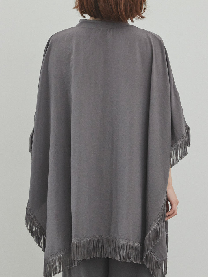 [予約]スクエアフリンジポンチョブラウス/チャコール