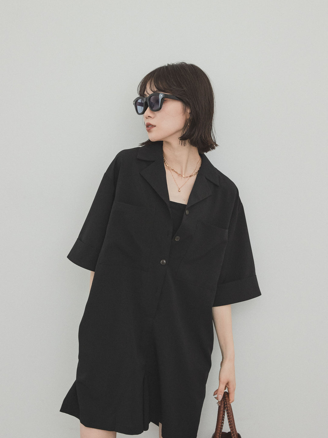 [SET]クレープシフォンシャツロンパース+クレープシフォンシャツロンパース(2set)