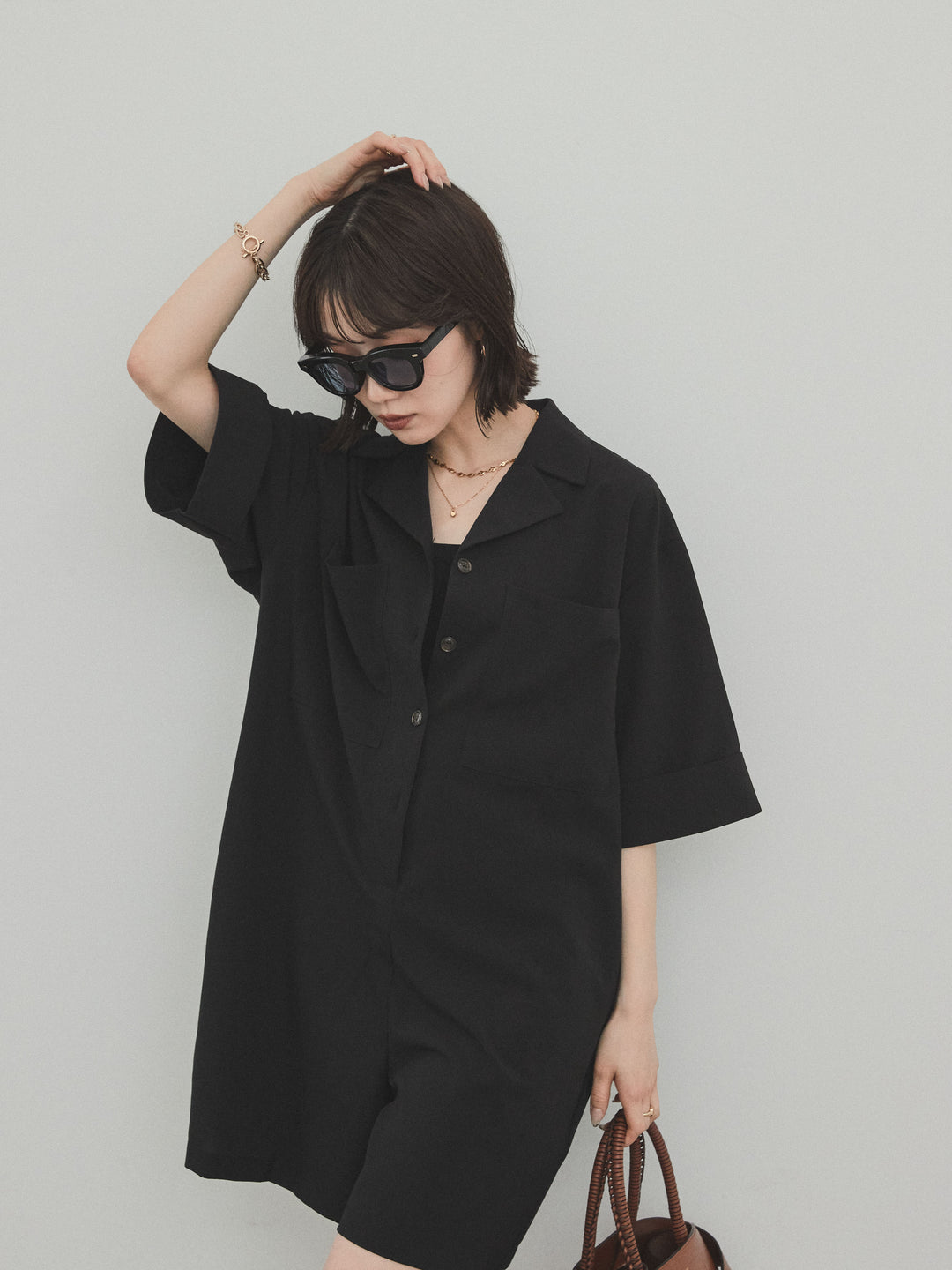 [SET]クレープシフォンシャツロンパース+クレープシフォンシャツロンパース(2set)