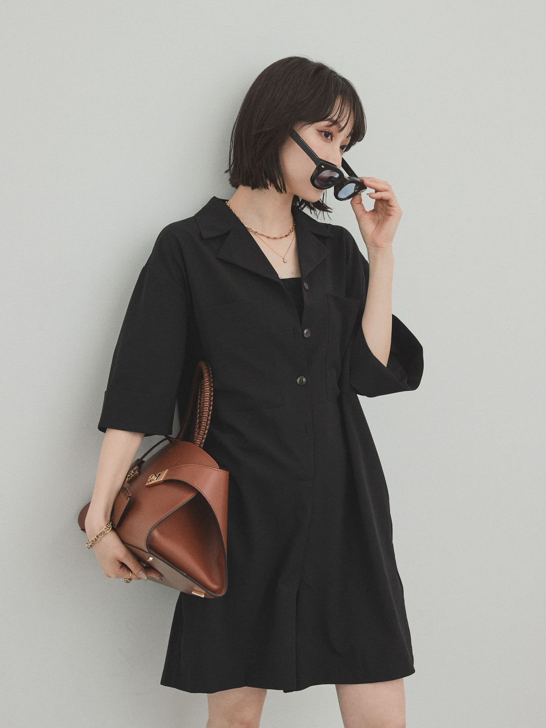 [SET]クレープシフォンシャツロンパース+クレープシフォンシャツロンパース(2set)