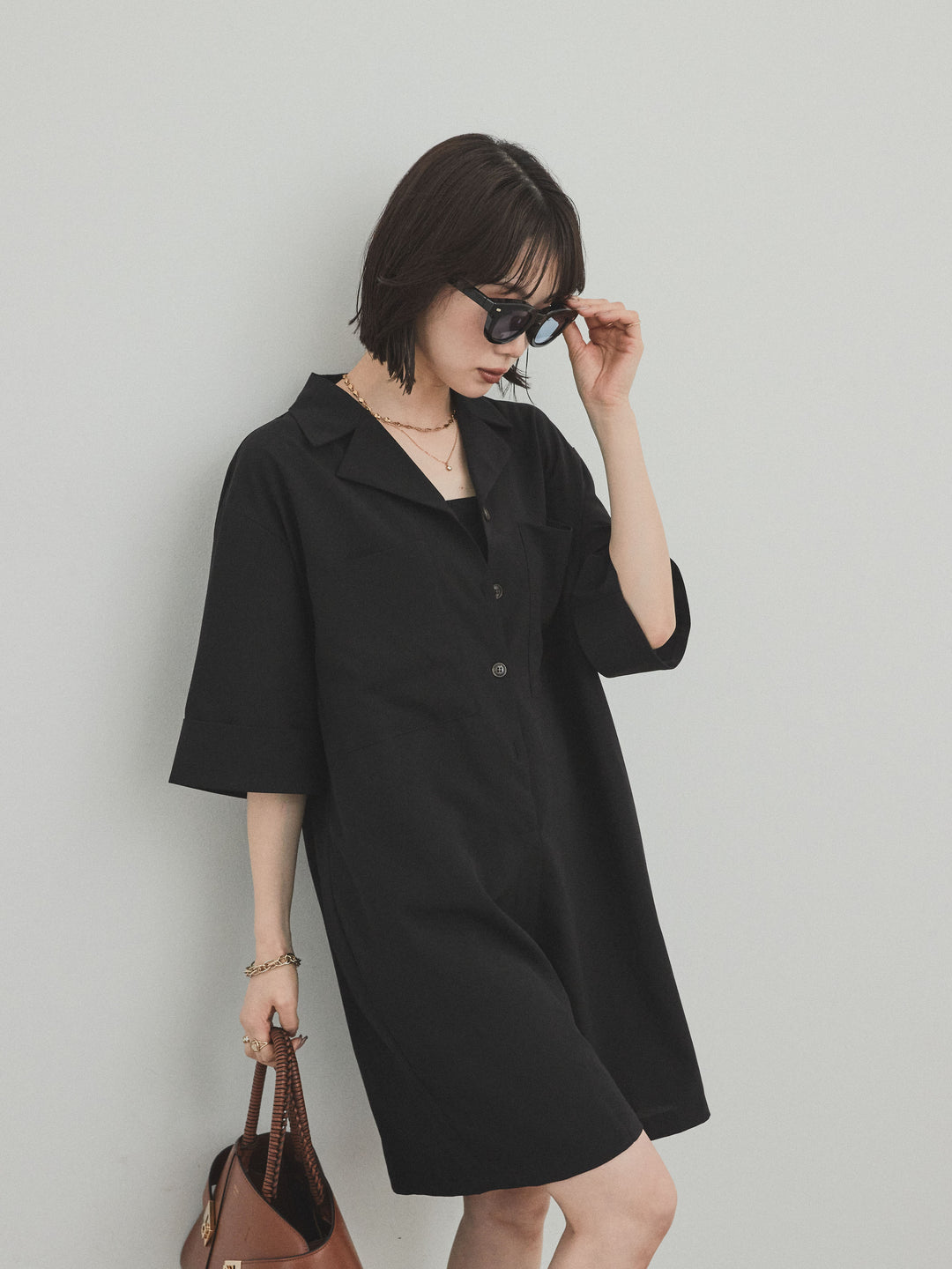 [SET]クレープシフォンシャツロンパース+クレープシフォンシャツロンパース(2set)