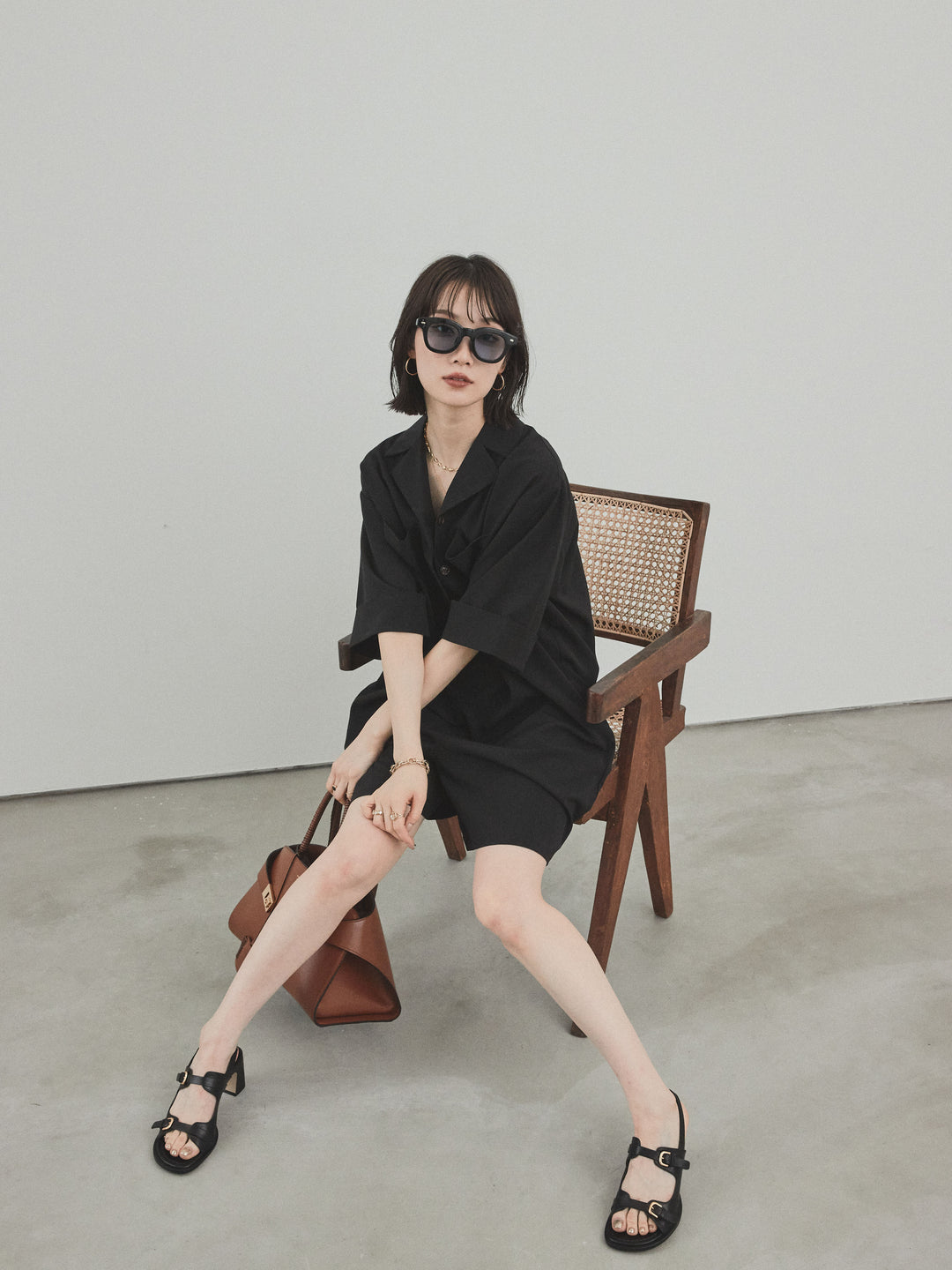 [SET]クレープシフォンシャツロンパース+クレープシフォンシャツロンパース(2set)