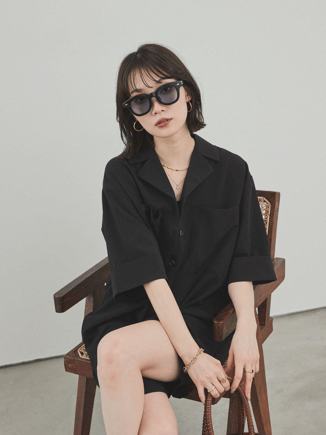 [SET]クレープシフォンシャツロンパース+クレープシフォンシャツロンパース(2set)