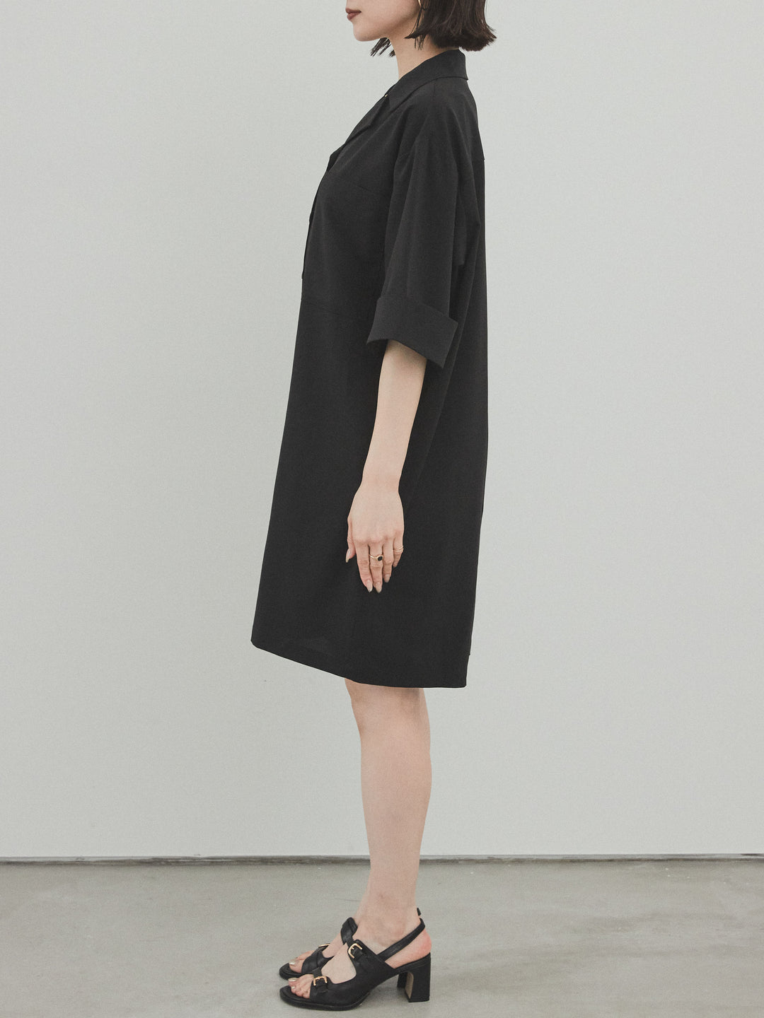 [補貨] [預訂] 縐雪紡襯衫連身衣/黑色