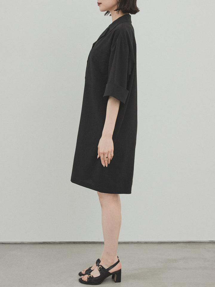 [補貨] [預訂] 縐雪紡襯衫連身衣/黑色