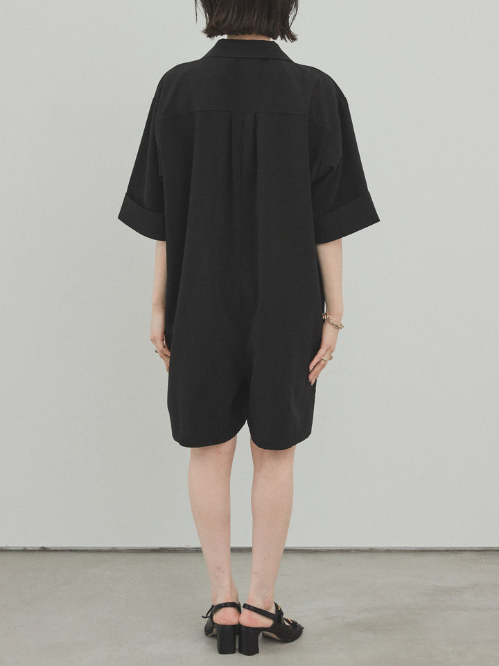 [補貨] [預訂] 縐雪紡襯衫連身衣/黑色