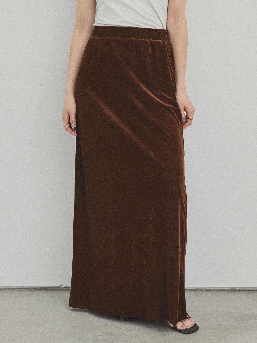 [予約]ベロアナロースカート/モカブラウン