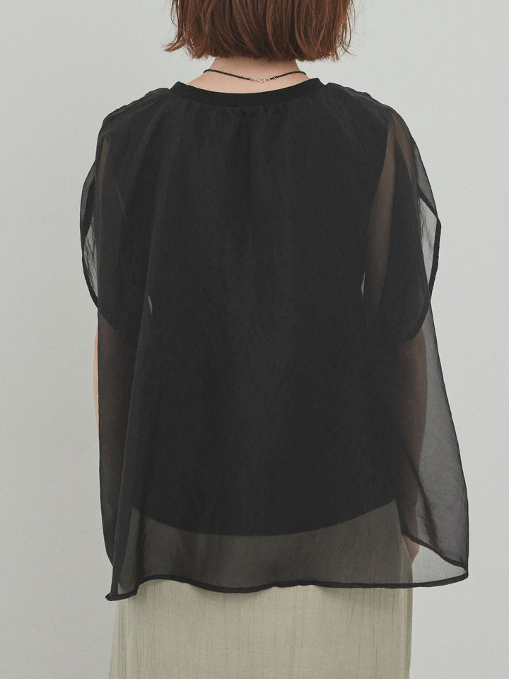 [預訂] 緊湊光滑透視多層上衣/黑色