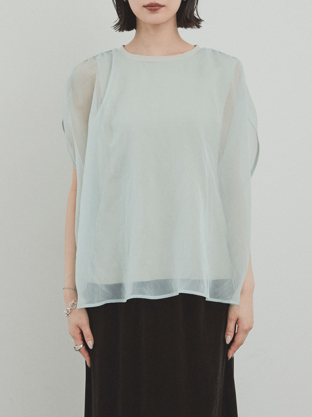 [予約]コンパクトスムースシアーレイヤードトップス/ミント