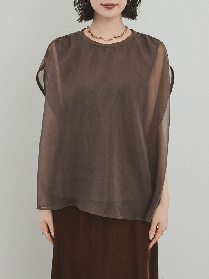 [予約]コンパクトスムースシアーレイヤードトップス/ブラウン