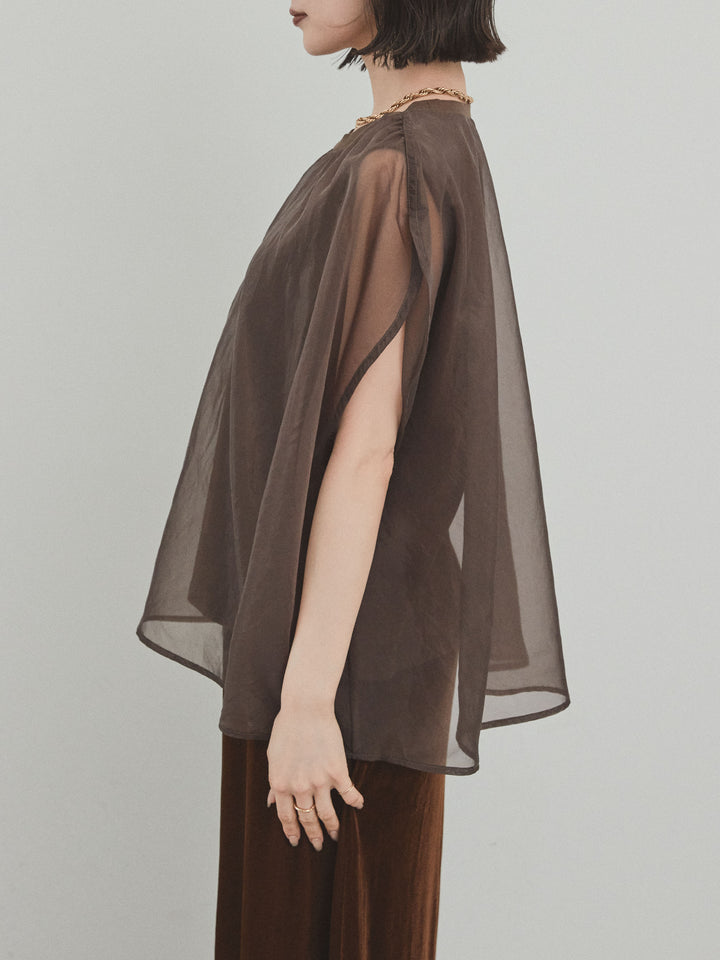 [予約]コンパクトスムースシアーレイヤードトップス/ブラウン