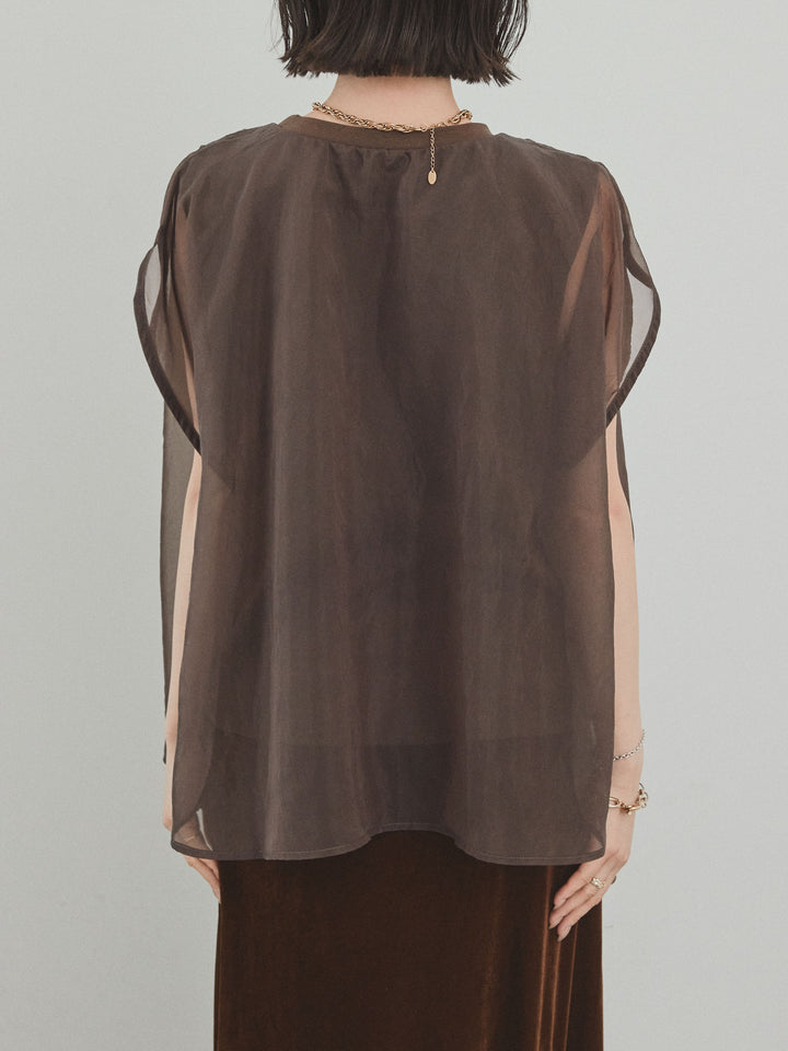 [予約]コンパクトスムースシアーレイヤードトップス/ブラウン