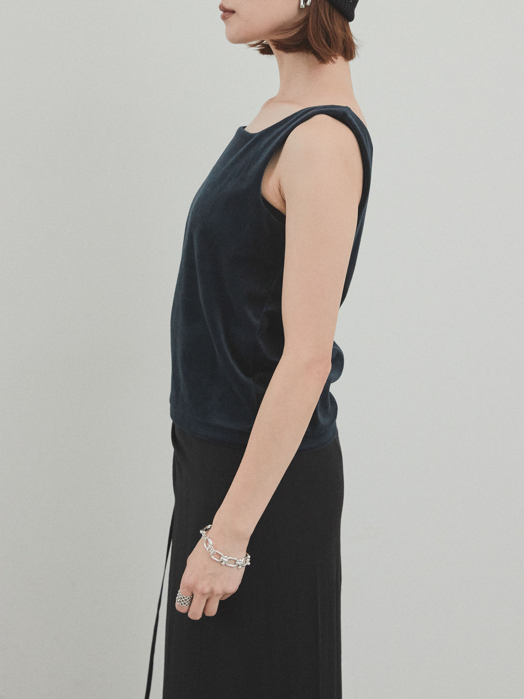 [予約]スクエアベロアタンクトップ/ネイビー