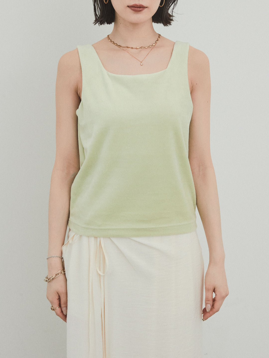 [預購] 方形天鵝絨背心/青檸色