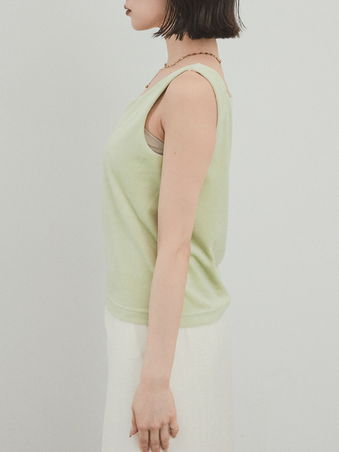 [預購] 方形天鵝絨背心/青檸色