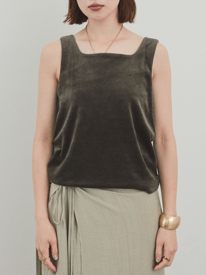 [予約]スクエアベロアタンクトップ/チャコール