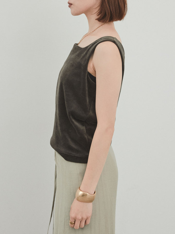 [予約]スクエアベロアタンクトップ/チャコール