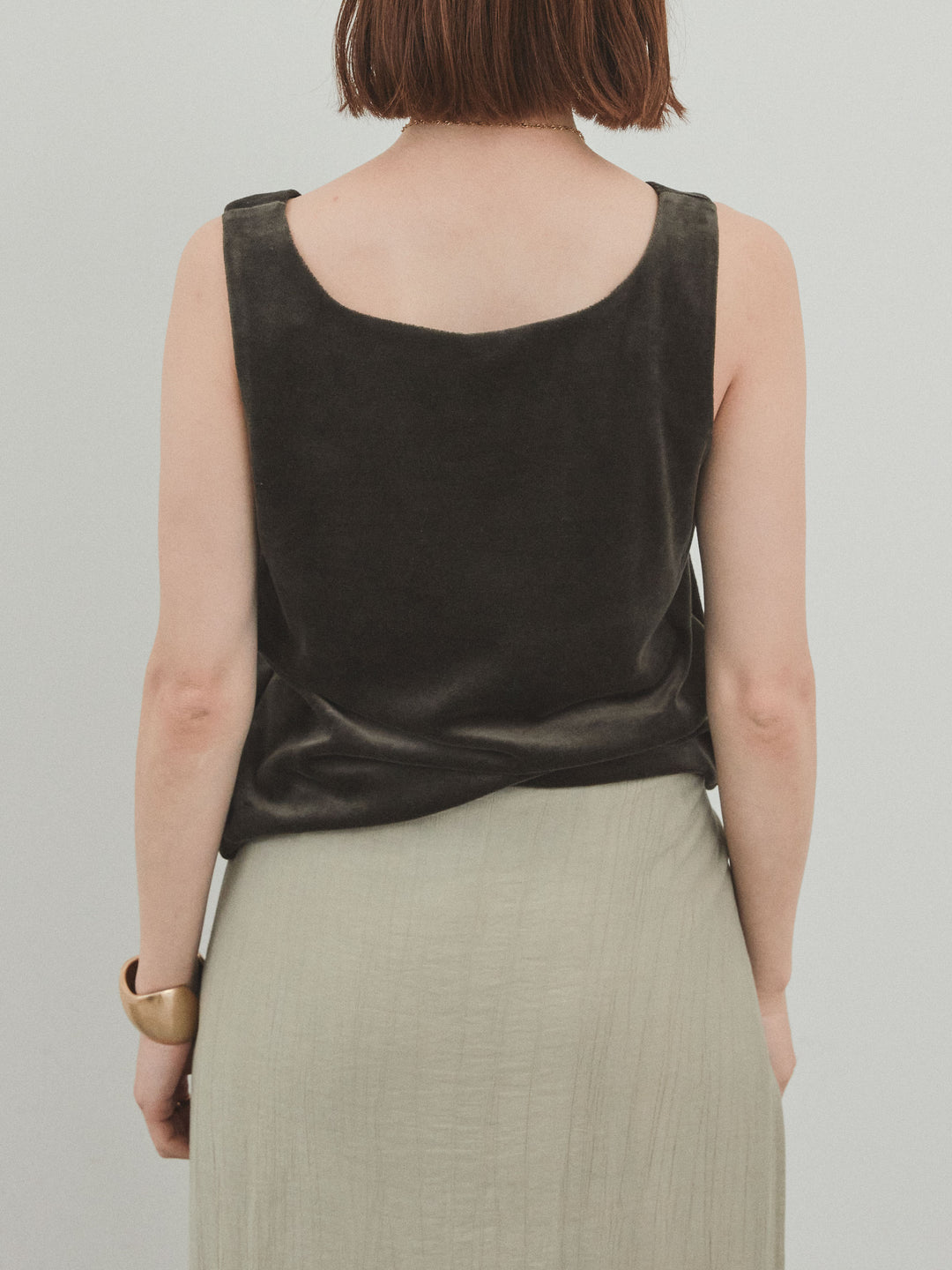 [予約]スクエアベロアタンクトップ/チャコール