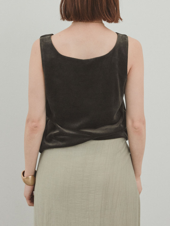 [予約]スクエアベロアタンクトップ/チャコール