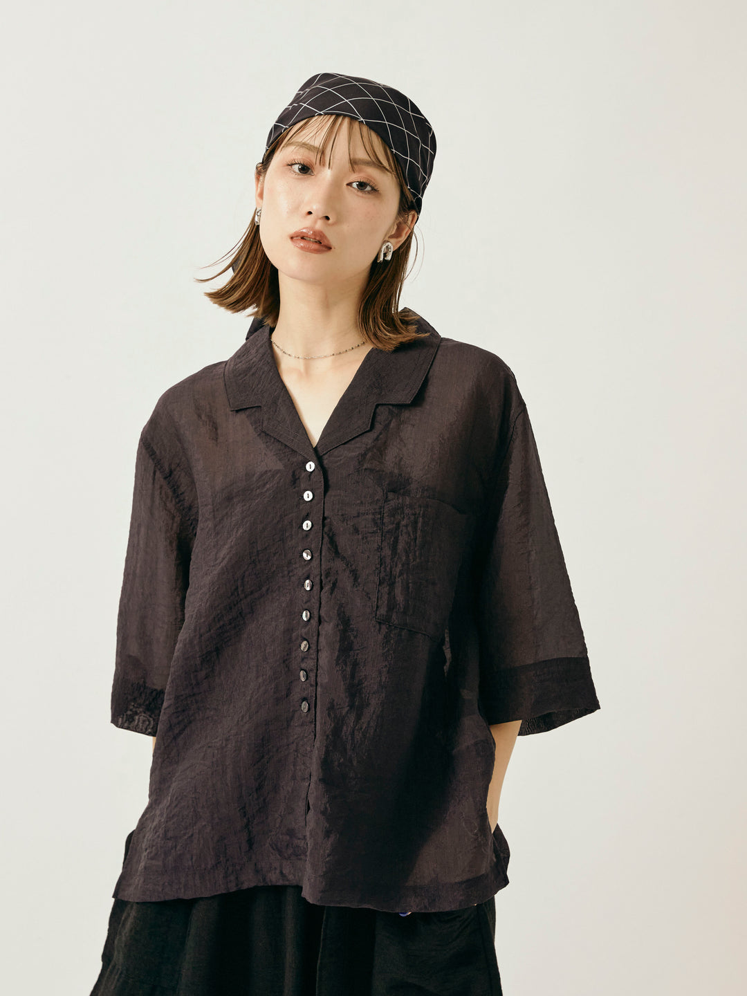 【Allure】[SET]シャイニースラブシアー開襟ハーフシャツ+シャイニースラブシアー開襟ハーフシャツ(2set)