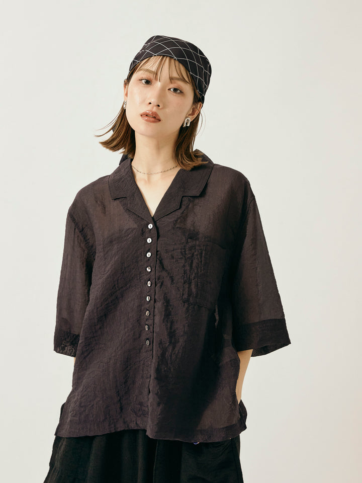 【Allure】[SET]シャイニースラブシアー開襟ハーフシャツ+シャイニースラブシアー開襟ハーフシャツ(2set)