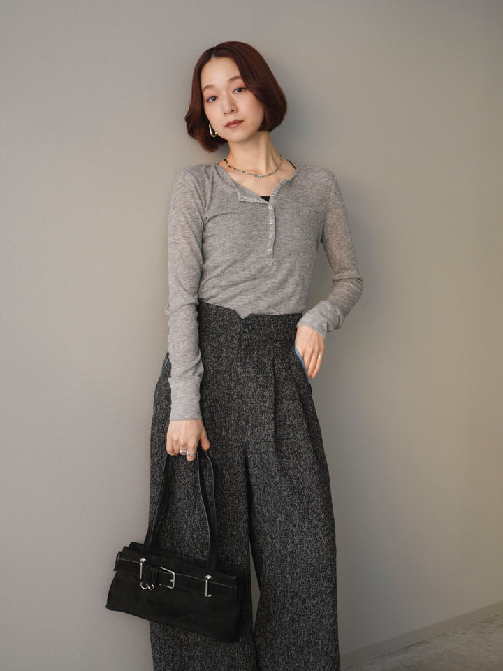 [予約]シアーリブヘンリーネックロンT/gray