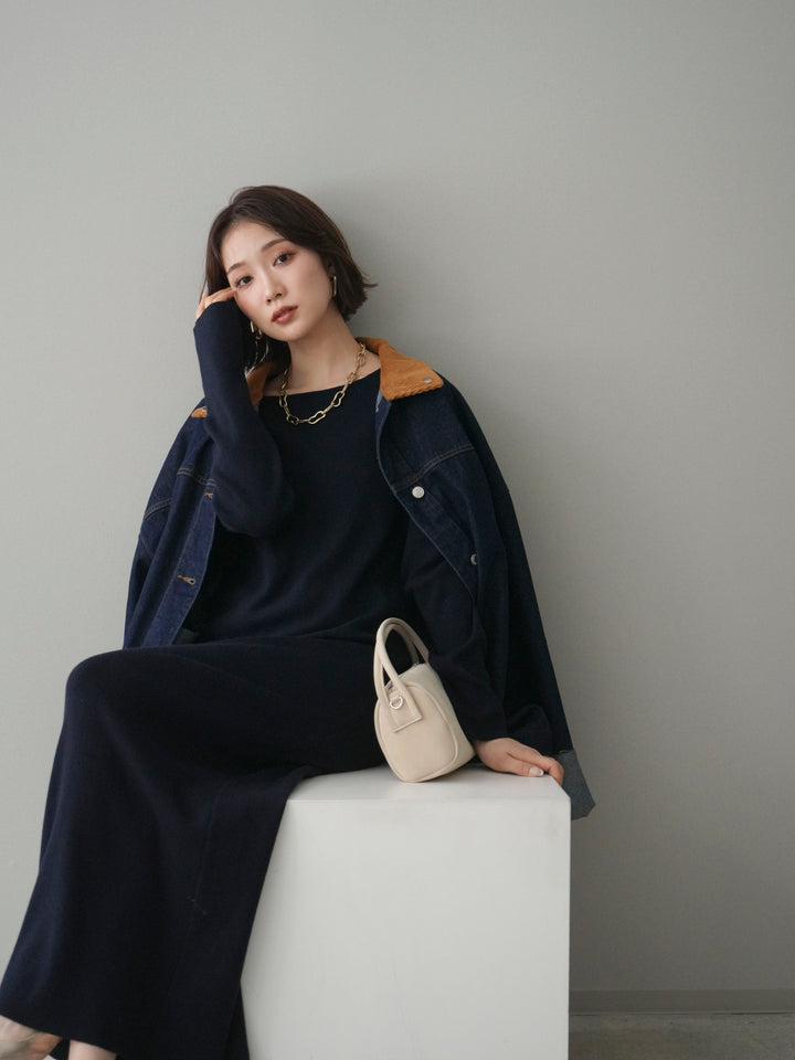 [SET]2WAYニットワンピース+コーデュロイ×デニムミドルジャケット(2set)