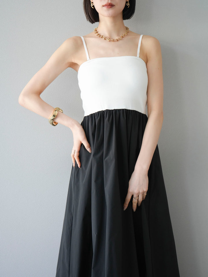 [予約]異素材ドッキングカップ付ベアキャミバルーンワンピース/オフブラック