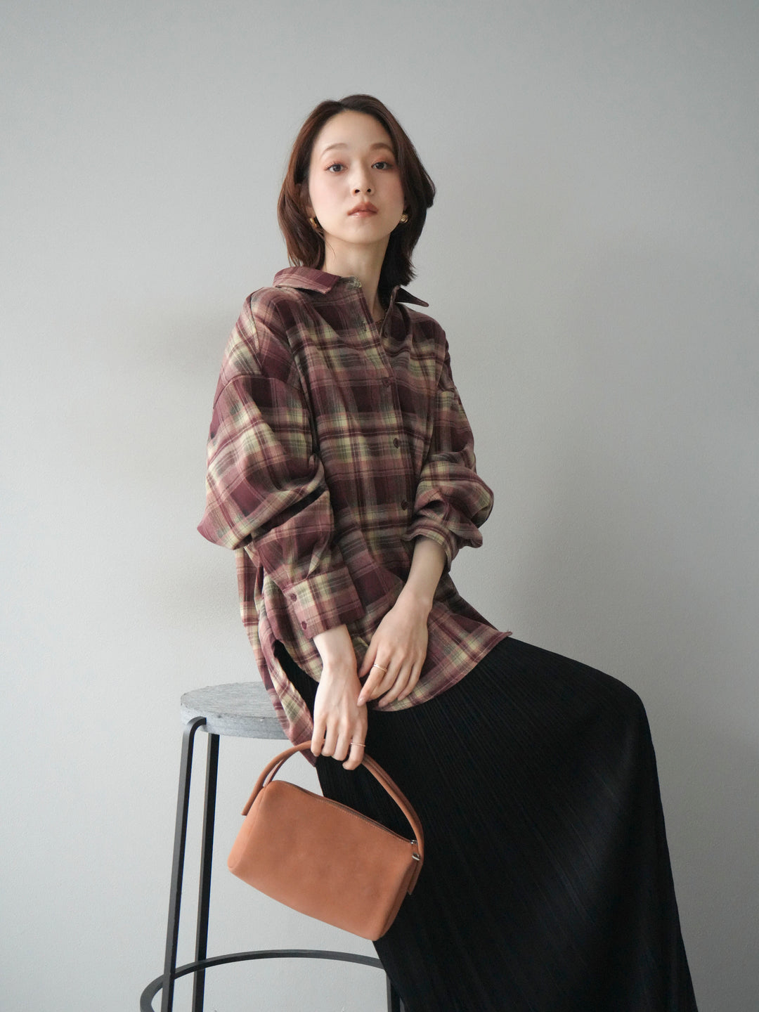[予約]マルチウェイチェックシャツ/bordeauxbeige