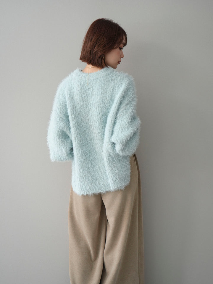 [SET]ボリュームスリーブシャギー MIXニットプルオーバー+ベルトデザインループコールテンワイドパンツ(ベルト付き)(2set)