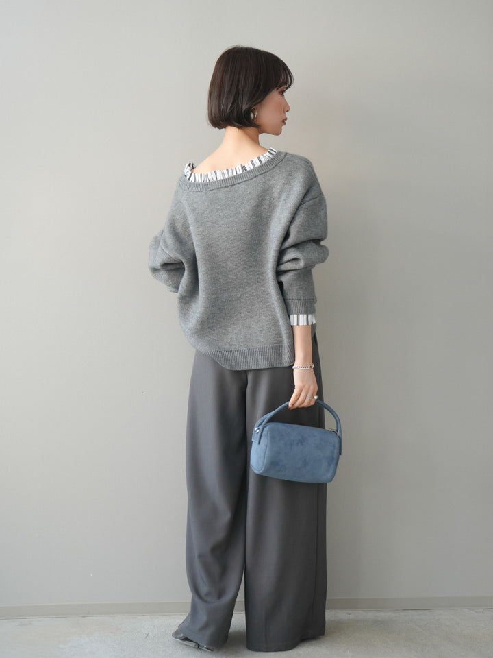 [予約]ウエストレースタックワイドパンツ/gray