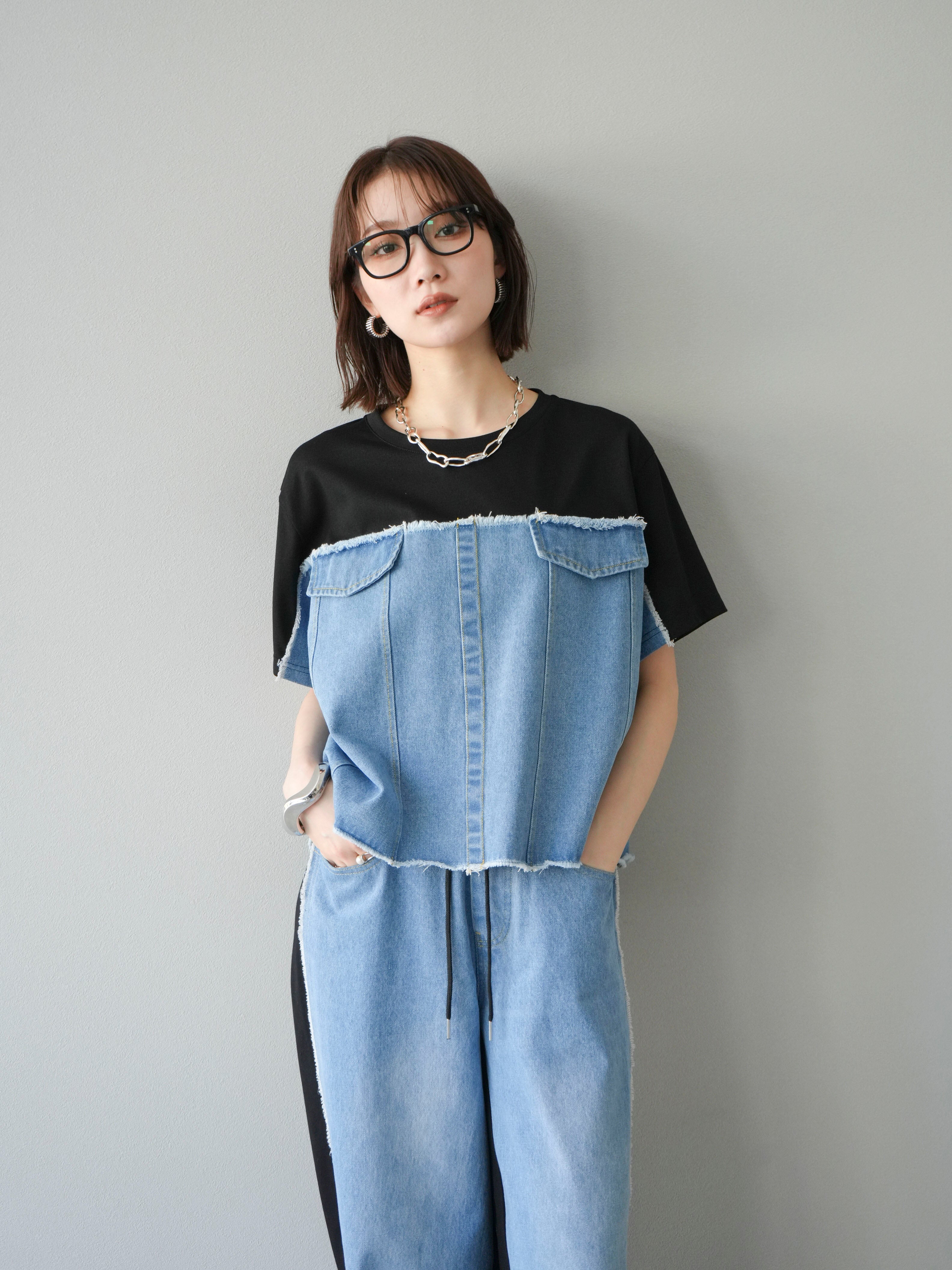 予約]デニムドッキングTシャツ/ブラック – Lumier