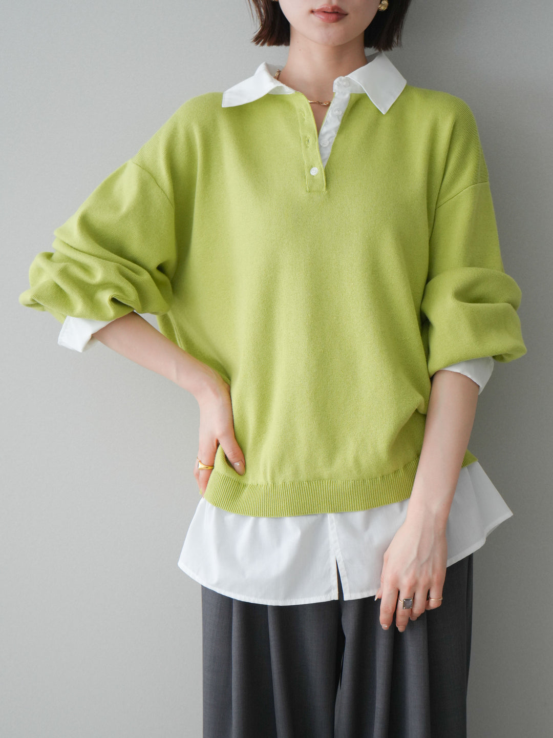 [予約]シャツドッキングオーバーニットプルオーバー/pistachiooff