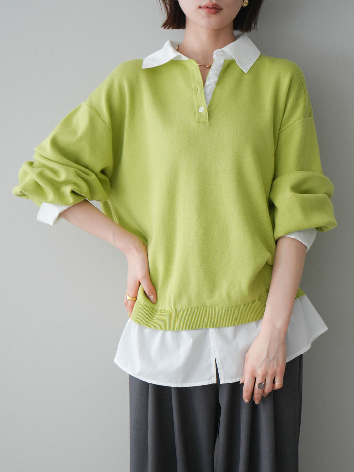 [予約]シャツドッキングオーバーニットプルオーバー/pistachiooff