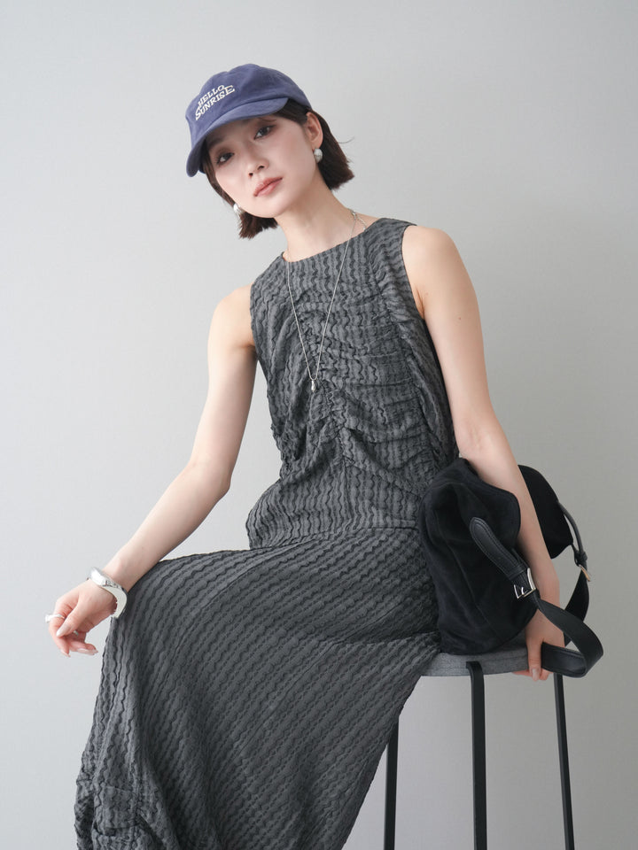 [予約]シャーリングジャガードノースリーブワンピース/gray