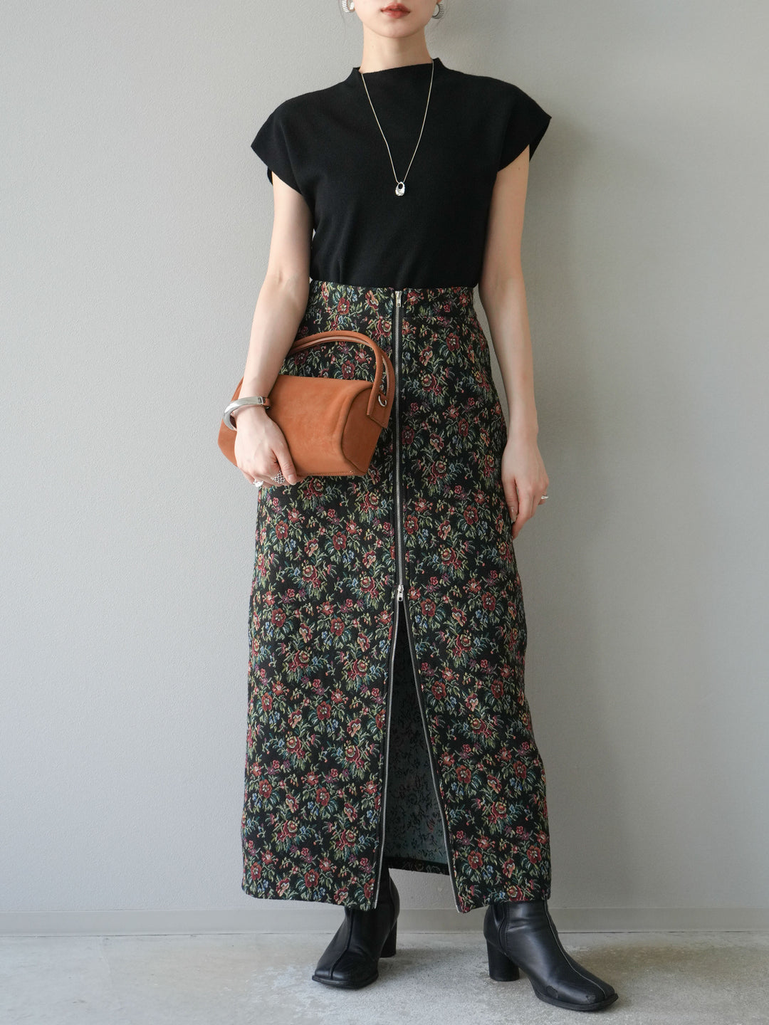 [予約]プチネックフレンチニットトップス/ブラック