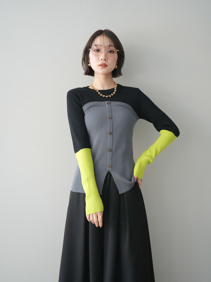 [SET]配色ビスチェドッキングリブニットトップス+選べるアクセセット(2set)