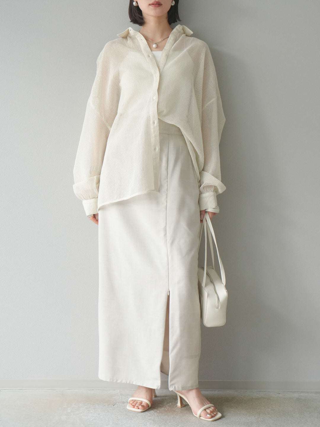 [予約]コットンラメメッシュオーバーシャツ/アイボリー