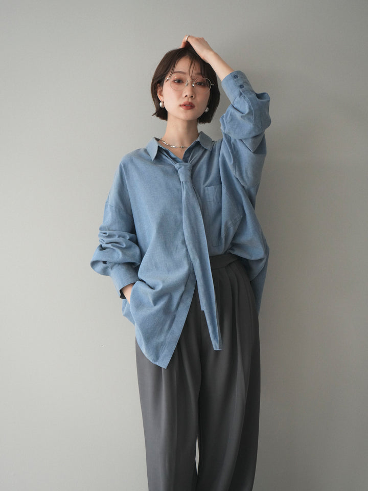 [予約]コットンライクボウタイオーバーシャツ/blue
