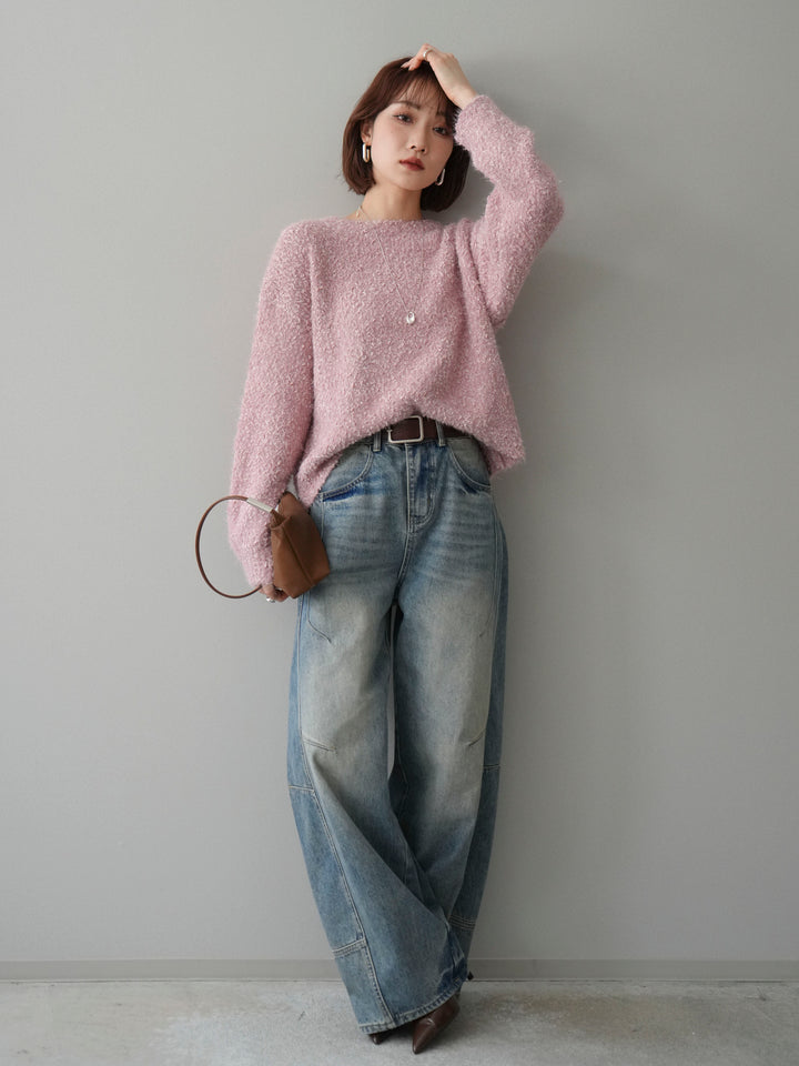 [SET]モールラメミックスヤーンニットプルオーバー+選べるアクセセット(2set)