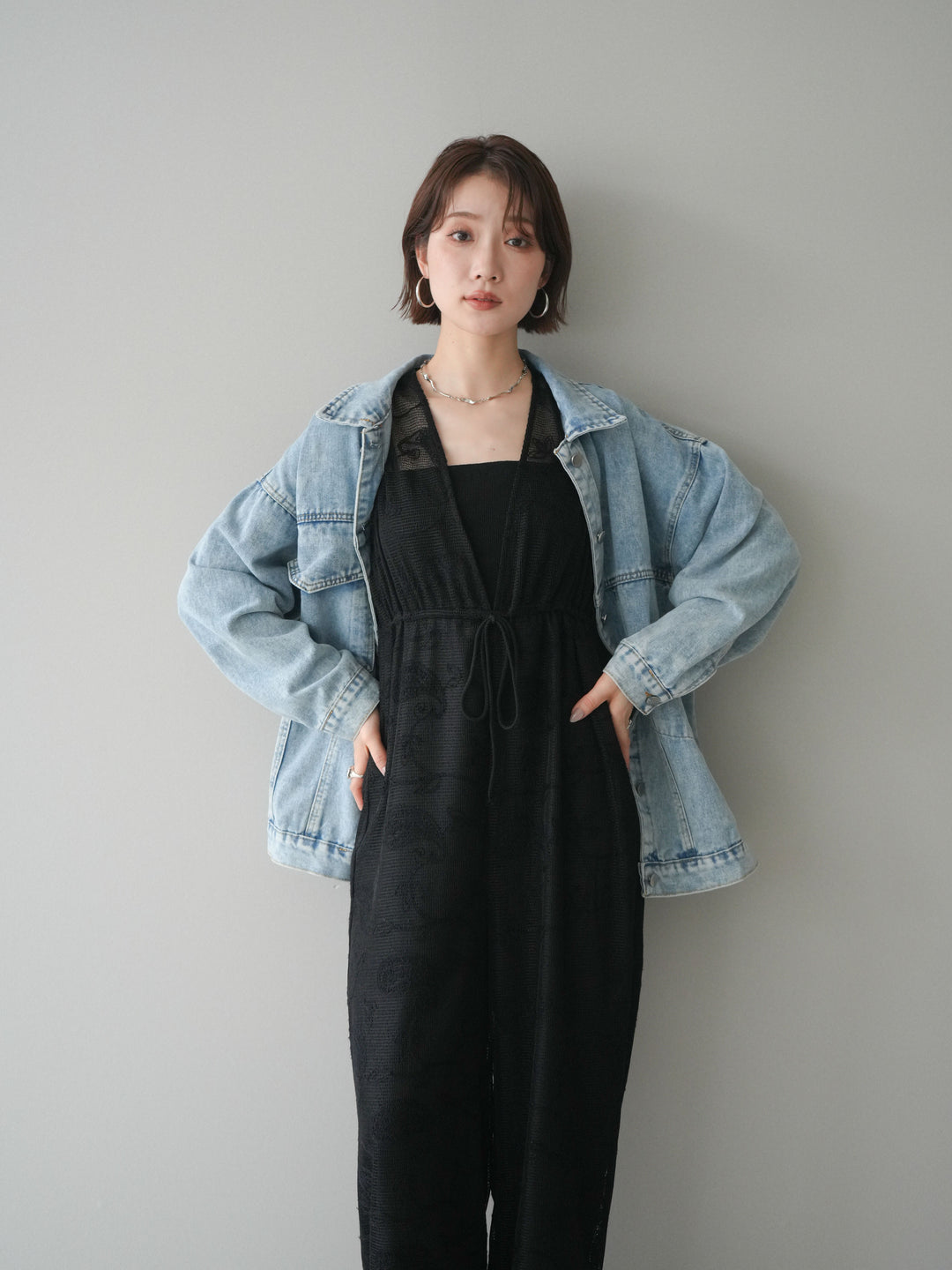 [SET]レース刺繍サロペット+選べるアクセセット(2set)