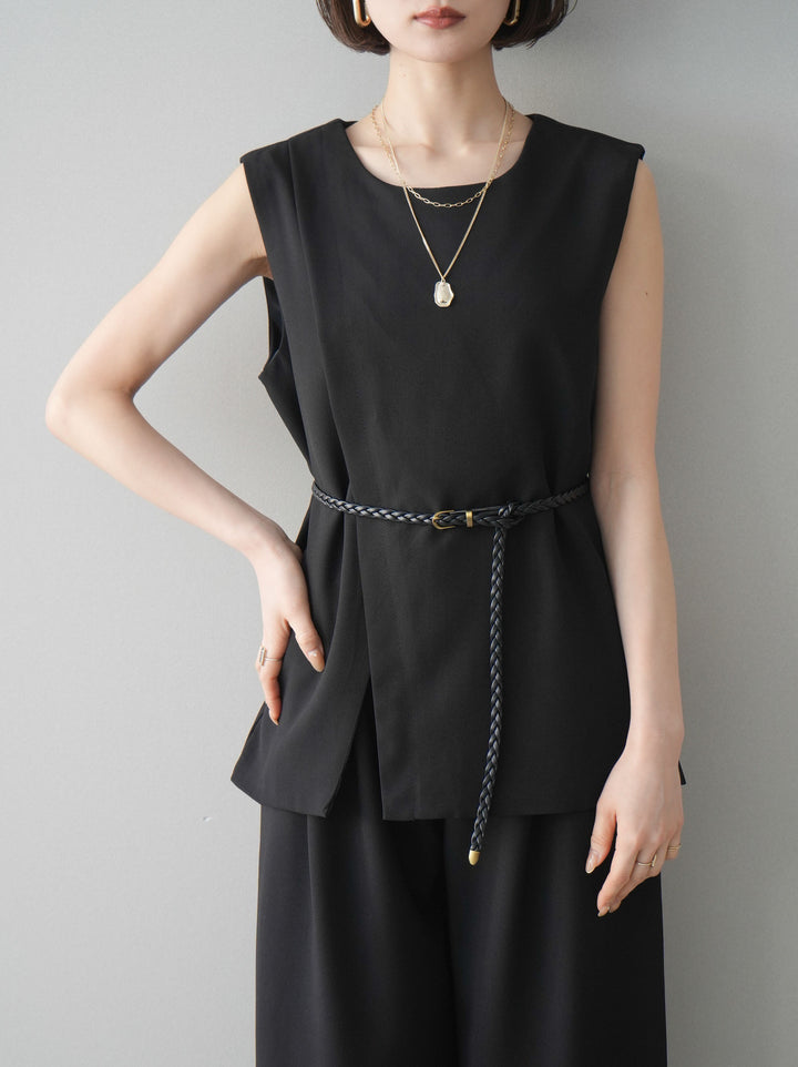 [SET]ベルト付ノースリーブトップス＆ワイドパンツSETUP