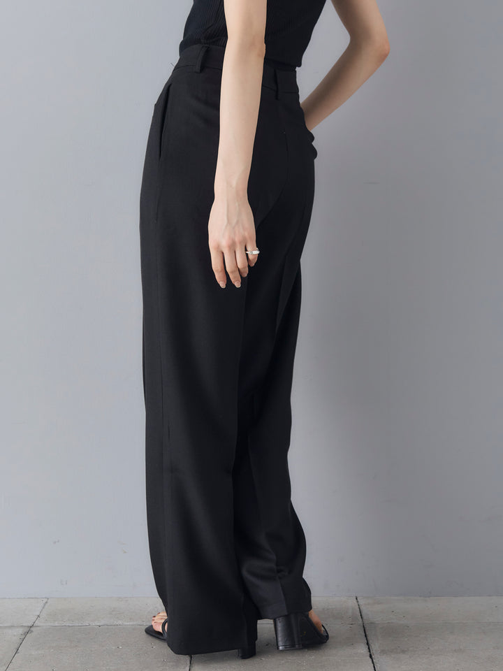 [Pre-order] Linen touch tuck wide pants/black