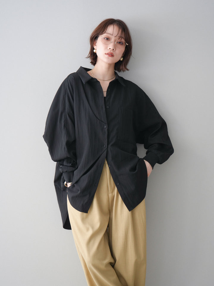 [予約]リブカフスアシンメトリーZIPデザインオーバーシャツ/black